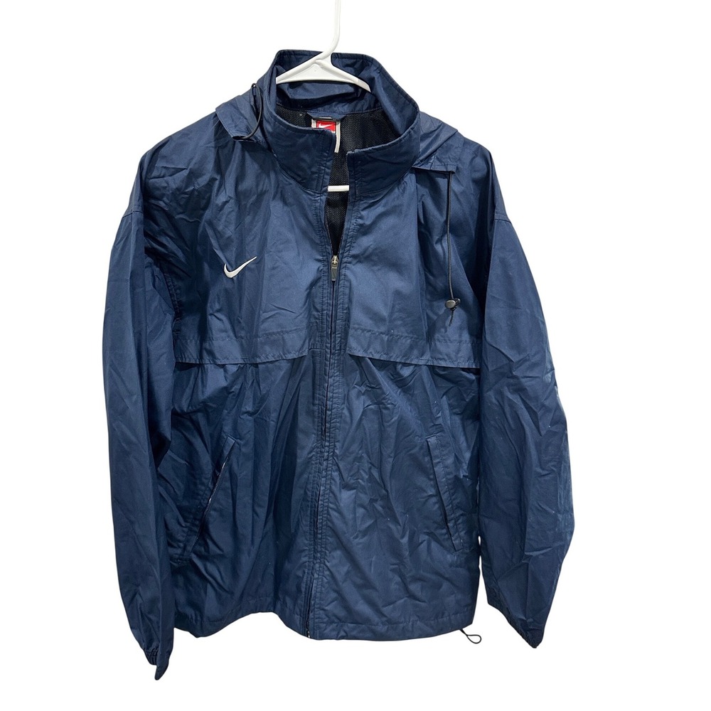 VTG Nike Team Storm Full Zip Hooded Windbreaker Jacket Navy Blue Men's‎ Small